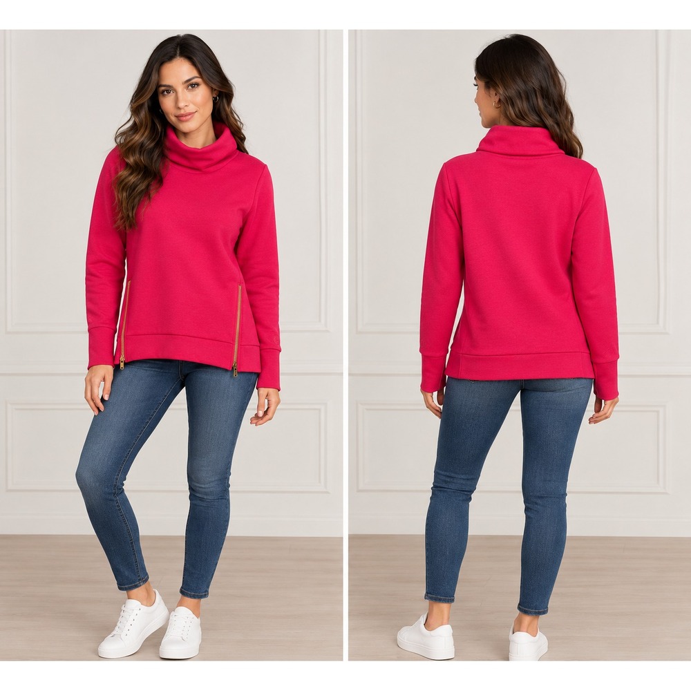Addison Bay Everyday Pullover Women XS Pink Excellent Cowl Neck Side Zip